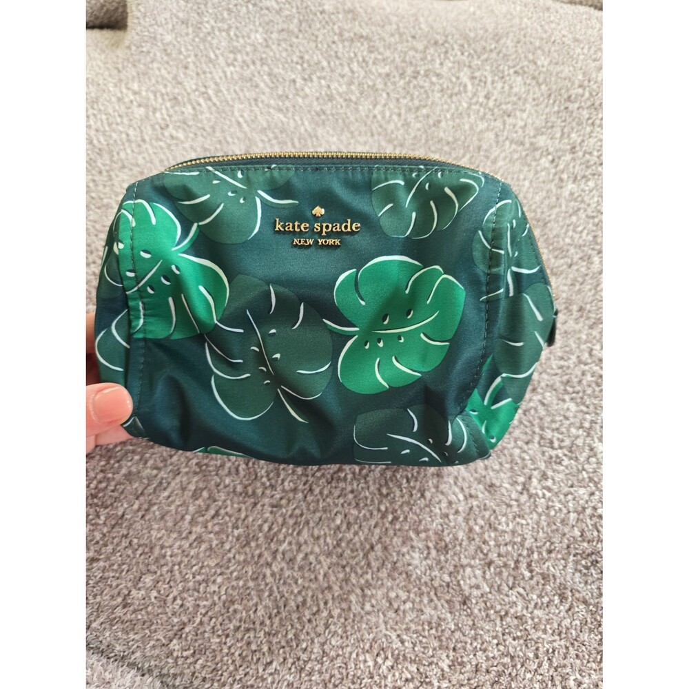 Kate Spade New York Green Leaf Print Cosmetic Bag